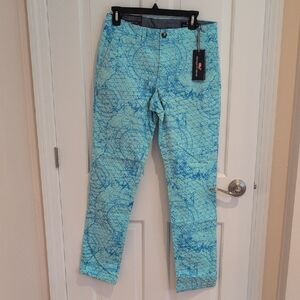 Vineyard Vines Breaker Pant, Blue Map Print Pants, Size 30 Waist 32 Length